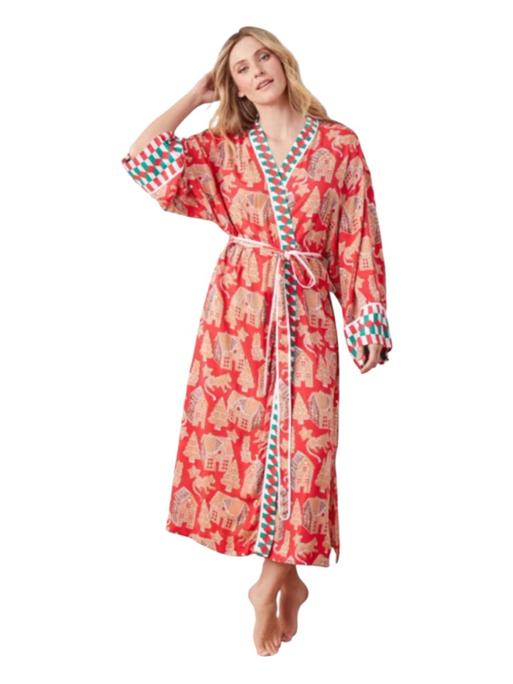 NWT Printfresh Gingerbread Party Eco Satin Robe Ruby Christmas In July L/XL $248